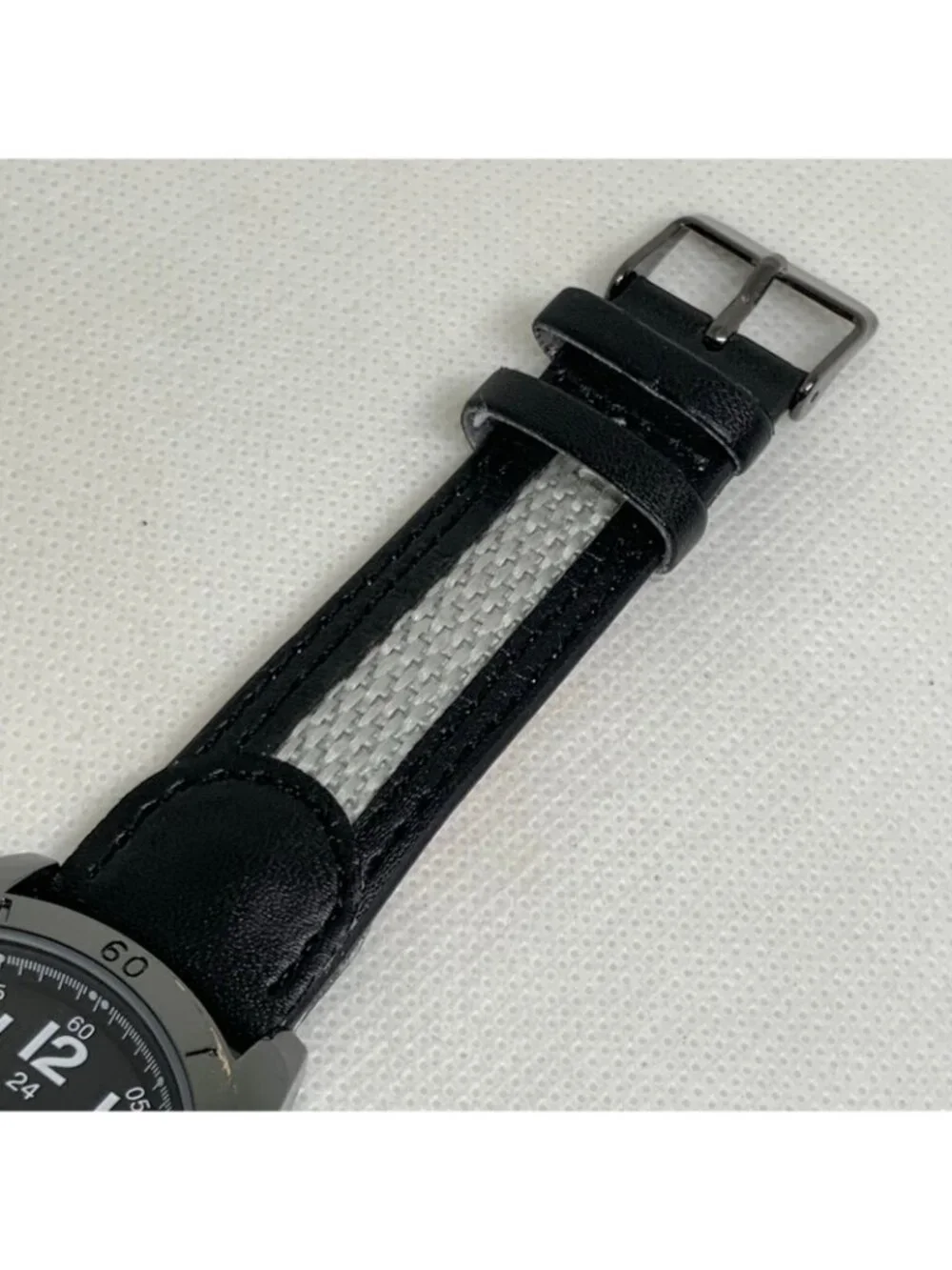 FMD men’s watch quartz analog black tone 39mm gray black leather band running